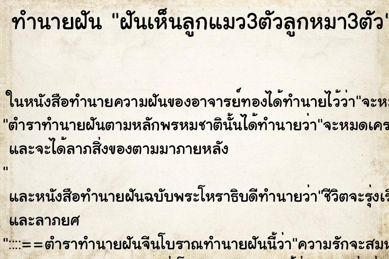 ทำนายฝัน ฝันเห็นลูกแมว3ตัวลูกหมา3ตัว ตำราโบราณ แม่นที่สุดในโลก