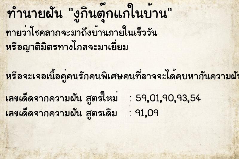 ทำนายฝันทำนายฝันงูกินตุ๊กแกในบ้าน