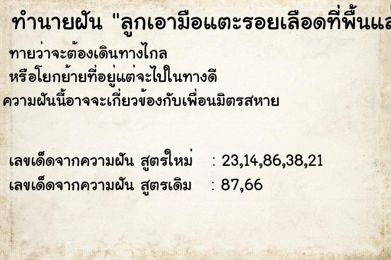 ทำนายฝันลูกเอามือแตะรอยเลือดที่พื้นแล้วเอาใส่ปาก ทำนายฝันทำนายฝันลูกเอามือแตะรอยเลือดที่พื้นแล้วเอาใส่ปาก