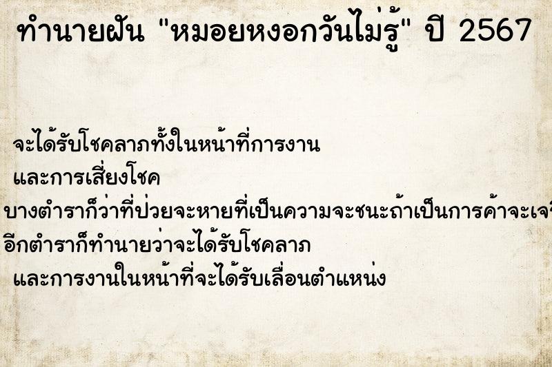 ทำนายฝันหมอยหงอกวันไม่รู้ ทำนายฝันทำนายฝันหมอยหงอกวันไม่รู้