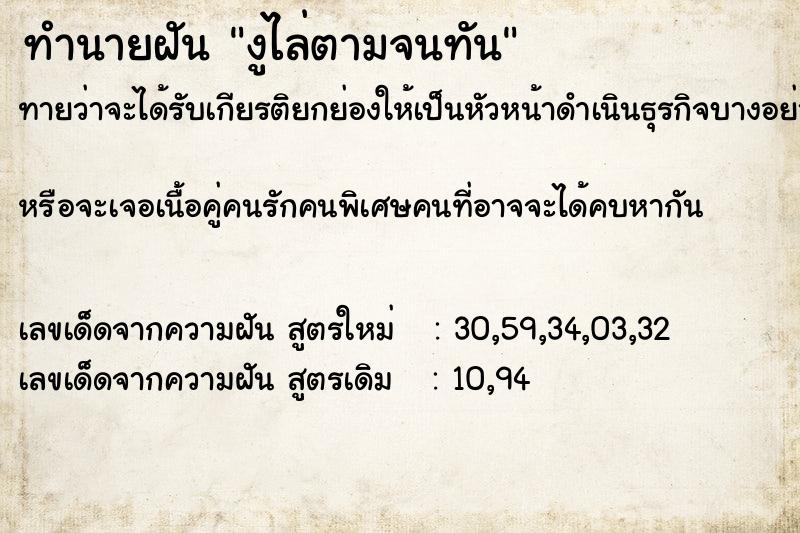 ทำนายฝันทำนายฝันงูไล่ตามจนทัน