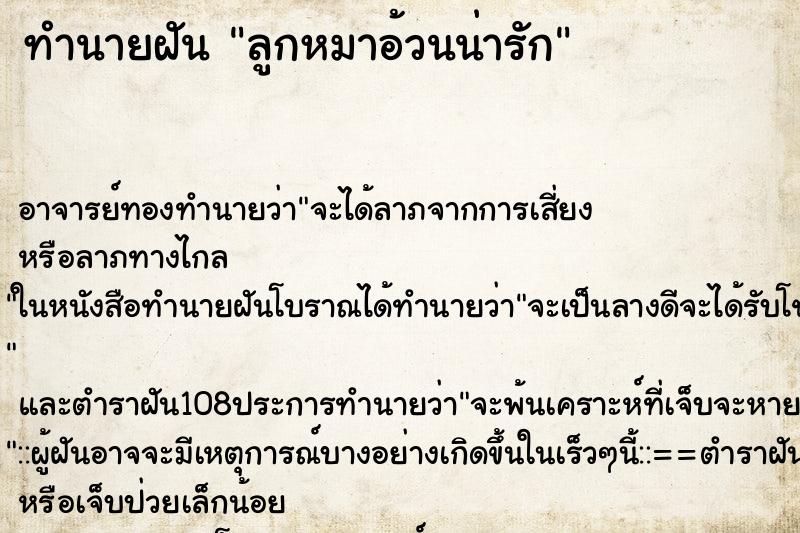 ทำนายฝันลูกหมาอ้วนน่ารัก ทำนายฝันทำนายฝันลูกหมาอ้วนน่ารัก