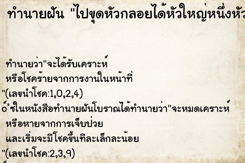 ทำนายฝันทำนายฝันไปขุดหัวกลอยได้หัวใหญ่หนึ่งหัว