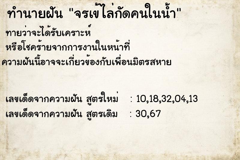 ทำนายฝันจรเข้ไล่กัดคนในน้ำ ทำนายฝันทำนายฝันจรเข้ไล่กัดคนในน้ำ