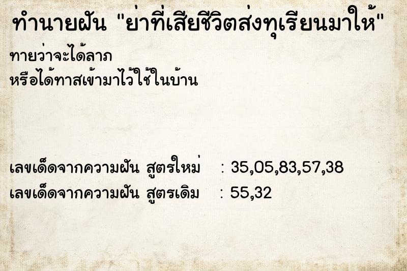 ทำนายฝันทำนายฝันย่าที่เสียชีวิตส่งทุเรียนมาให้