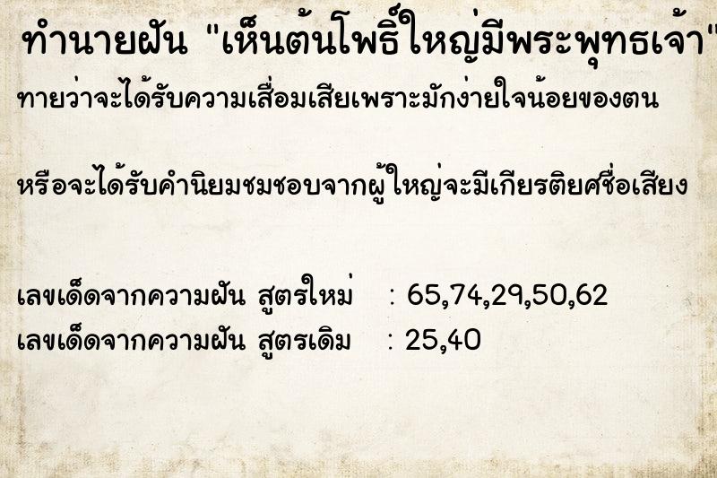 ทำนายฝันทำนายฝันเห็นต้นโพธิ์ใหญ่มีพระพุทธเจ้า
