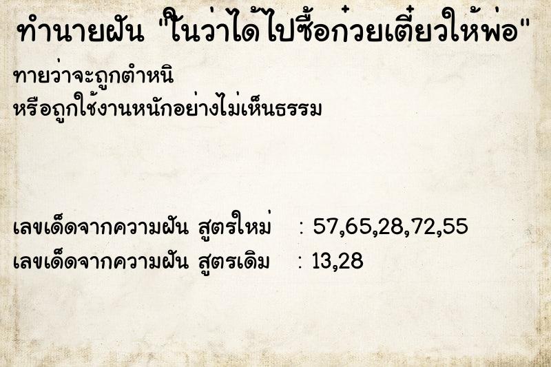 ทำนายฝันใันว่าได้ไปซื้อก๋วยเตี๋ยวให้พ่อ ทำนายฝันทำนายฝันใันว่าได้ไปซื้อก๋วยเตี๋ยวให้พ่อ