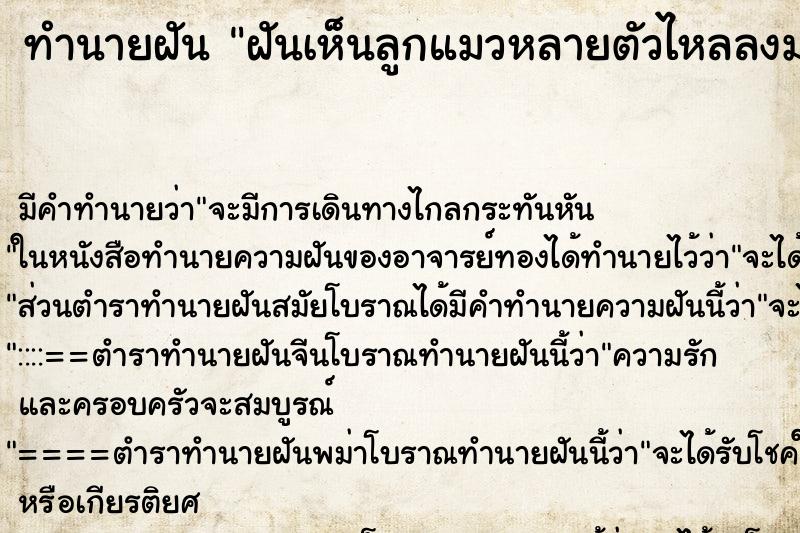 ทำนายฝัน ฝันเห็นลูกแมวหลายตัวไหลลงมาจากท่อรางน้ำ ทำนายฝัน ฝันเห็นลูกแมวหลายตัวไหลลงมาจากท่อรางน้ำ