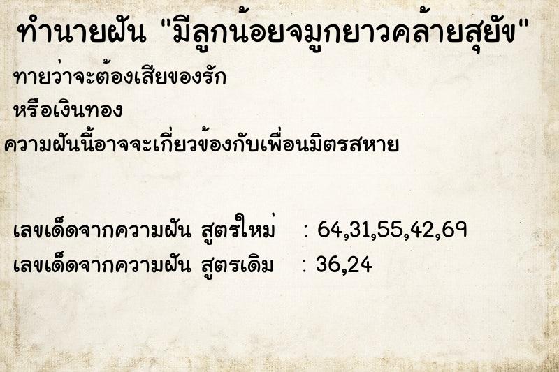 ทำนายฝันทำนายฝันมีลูกน้อยจมูกยาวคล้ายสุยัข
