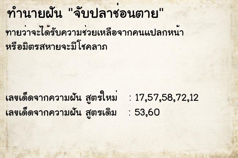ทำนายฝัน จับปลาช่อนตาย ทำนายฝัน จับปลาช่อนตาย
