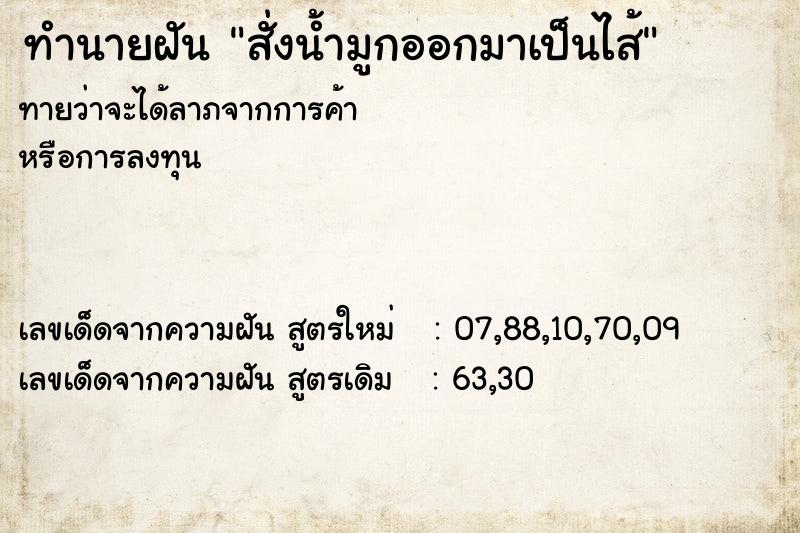 ทำนายฝันทำนายฝันสั่งน้ำมูกออกมาเป็นไส้