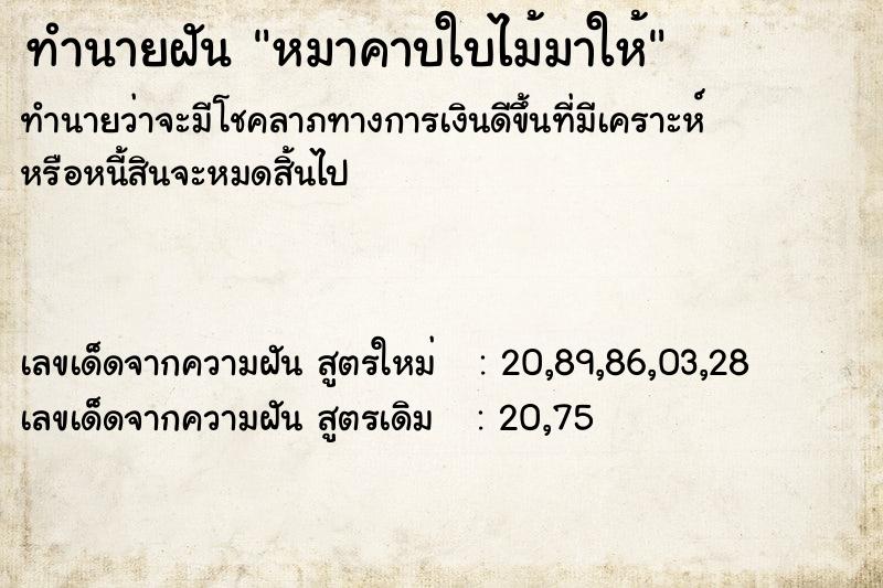 ทำนายฝันทำนายฝันหมาคาบใบไม้มาให้