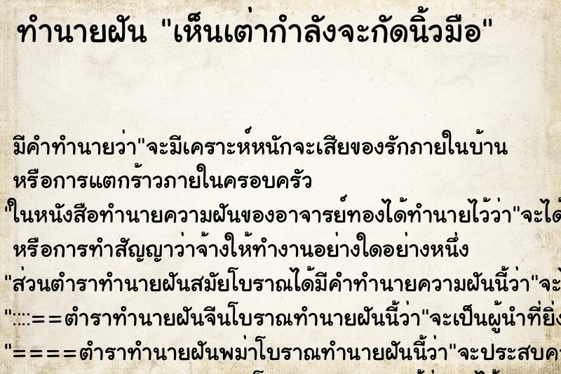ทำนายฝันทำนายฝันเห็นเต่ากำลังจะกัดนิ้วมือ