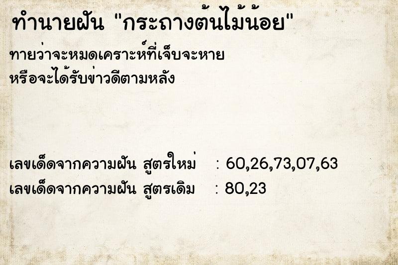 ทำนายฝันกระถางต้นไม้น้อย ทำนายฝันทำนายฝันกระถางต้นไม้น้อย