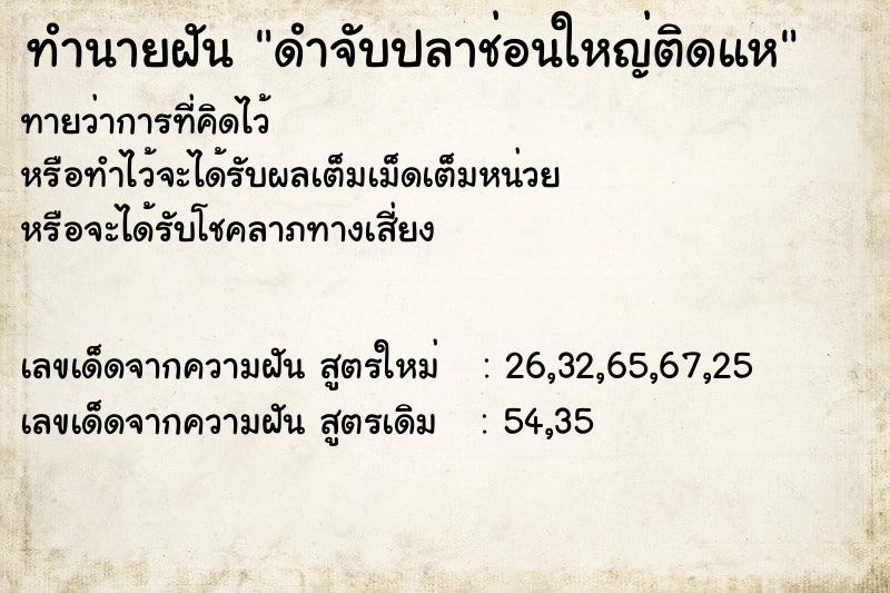 ทำนายฝันดำจับปลาช่อนใหญ่ติดแห ทำนายฝันทำนายฝันดำจับปลาช่อนใหญ่ติดแห