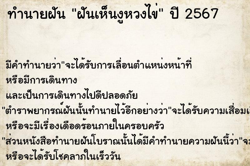 ทำนายฝันฝันเห็นงูหวงไข่ ทำนายฝันทำนายฝันฝันเห็นงูหวงไข่