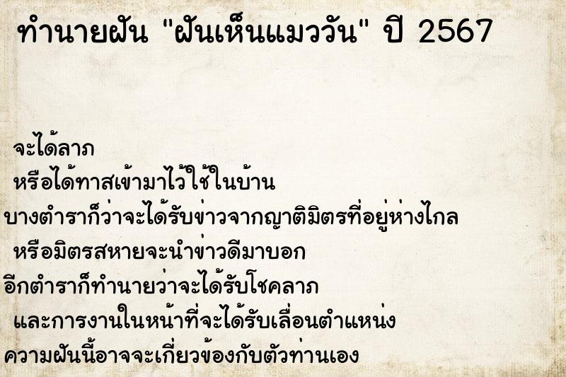 ทำนายฝันฝันเห็นแมววัน ทำนายฝันทำนายฝันฝันเห็นแมววัน