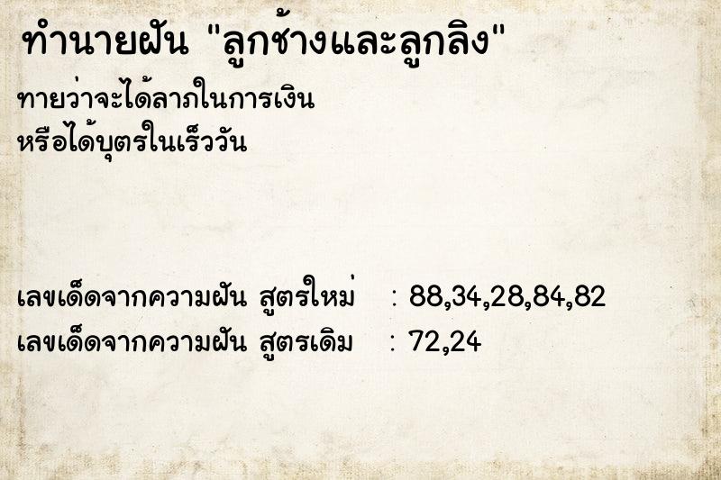 ทำนายฝันลูกช้างและลูกลิง ทำนายฝันทำนายฝันลูกช้างและลูกลิง