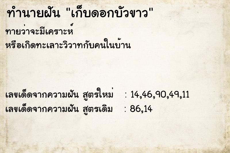 ทำนายฝันทำนายฝันเก็บดอกบัวขาว