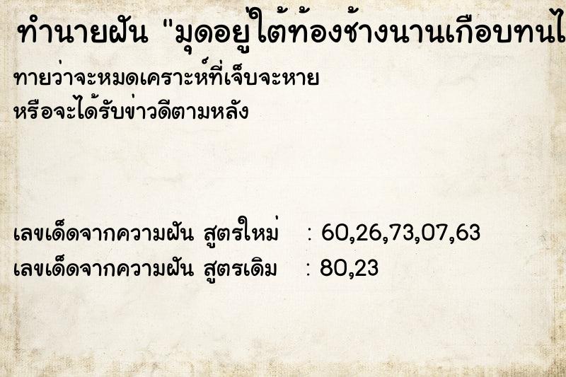 ทำนายฝันทำนายฝันมุดอยู่ใต้ท้องช้างนานเกือบทนไม่ได้