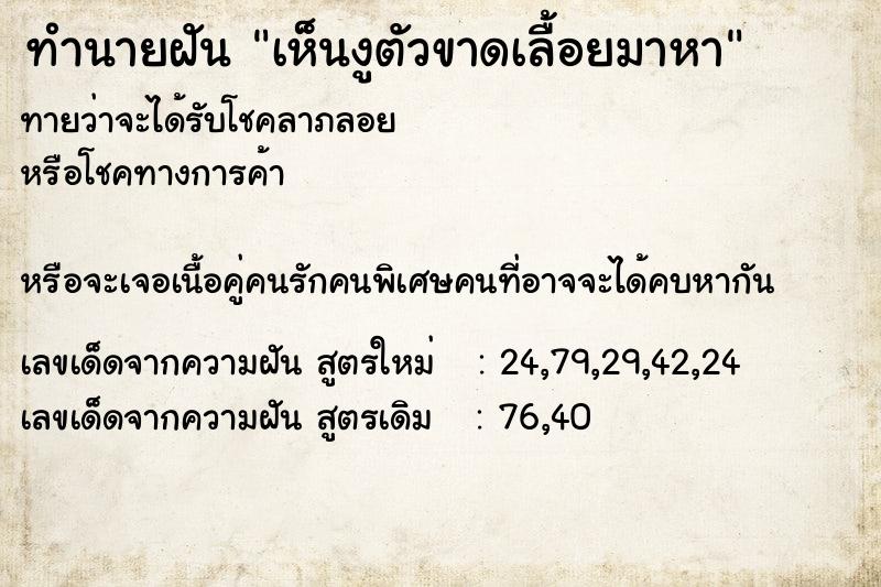 ทำนายฝันเห็นงูตัวขาดเลื้อยมาหา ทำนายฝันทำนายฝันเห็นงูตัวขาดเลื้อยมาหา