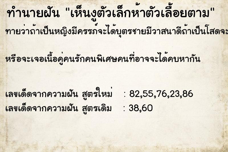 ทำนายฝันเห็นงูตัวเล็กห้าตัวเลื้อยตาม ทำนายฝันทำนายฝันเห็นงูตัวเล็กห้าตัวเลื้อยตาม