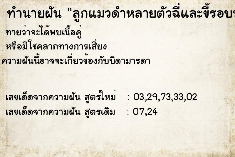 ทำนายฝันทำนายฝันลูกแมวดำหลายตัวฉี่และขี้รอบห้อง