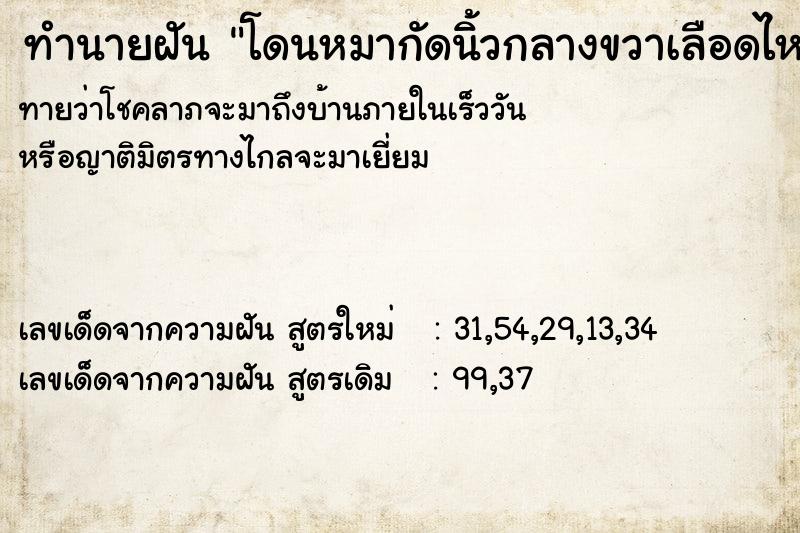 ทำนายฝัน โดนหมากัดนิ้วกลางขวาเลือดไหลมาก