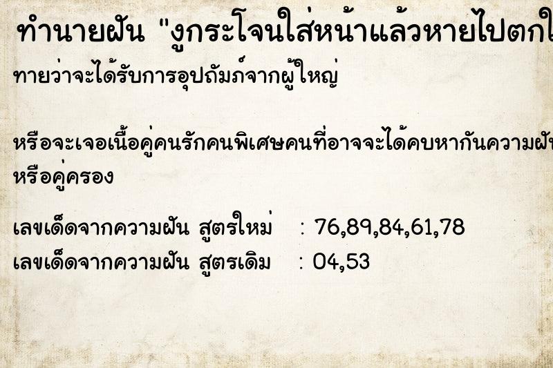 ทำนายฝันงูกระโจนใส่หน้าแล้วหายไปตกใจตื่น ทำนายฝันทำนายฝันงูกระโจนใส่หน้าแล้วหายไปตกใจตื่น