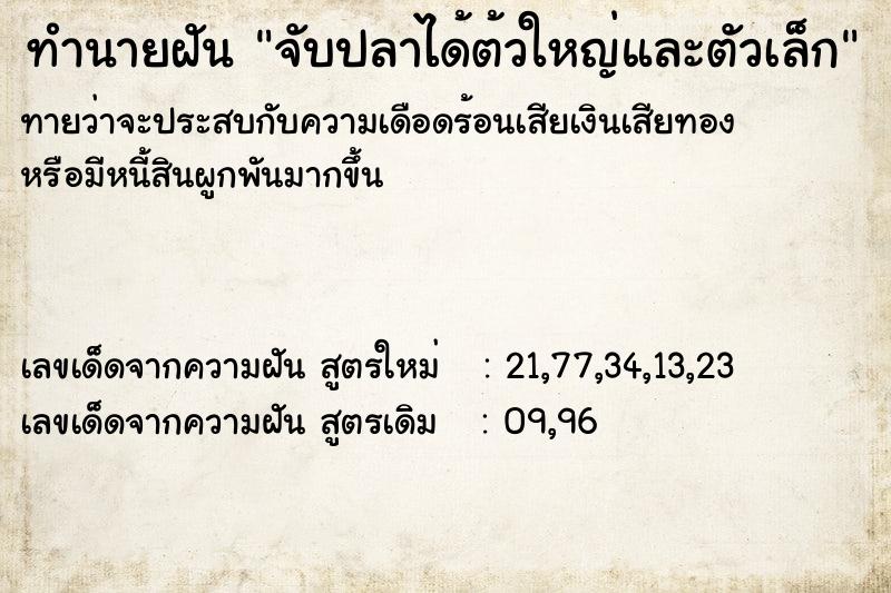 ทำนายฝันจับปลาได้ต้วใหญ่และตัวเล็ก ทำนายฝันทำนายฝันจับปลาได้ต้วใหญ่และตัวเล็ก