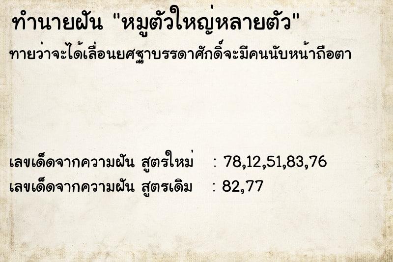 ทำนายฝันทำนายฝันหมูตัวใหญ่หลายตัว