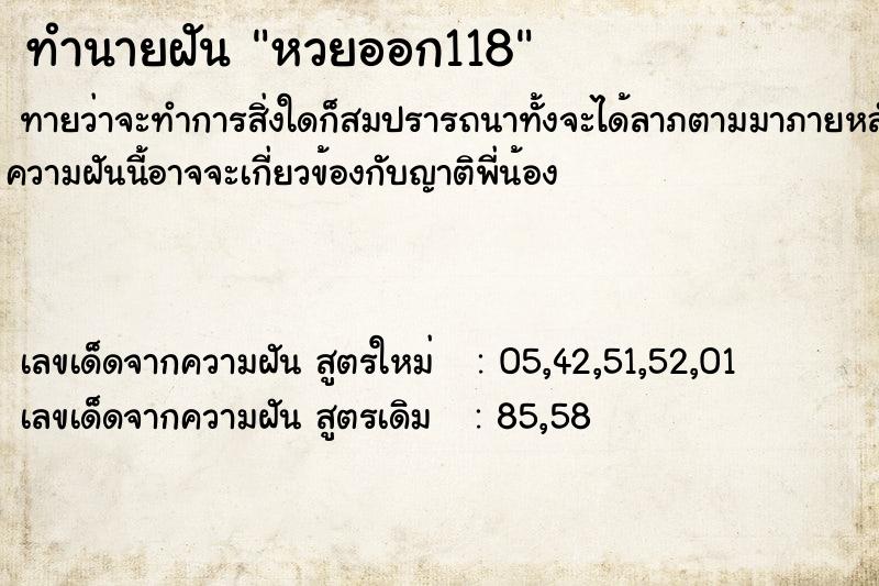 ทำนายฝันหวยออก118 ทำนายฝันทำนายฝันหวยออก118