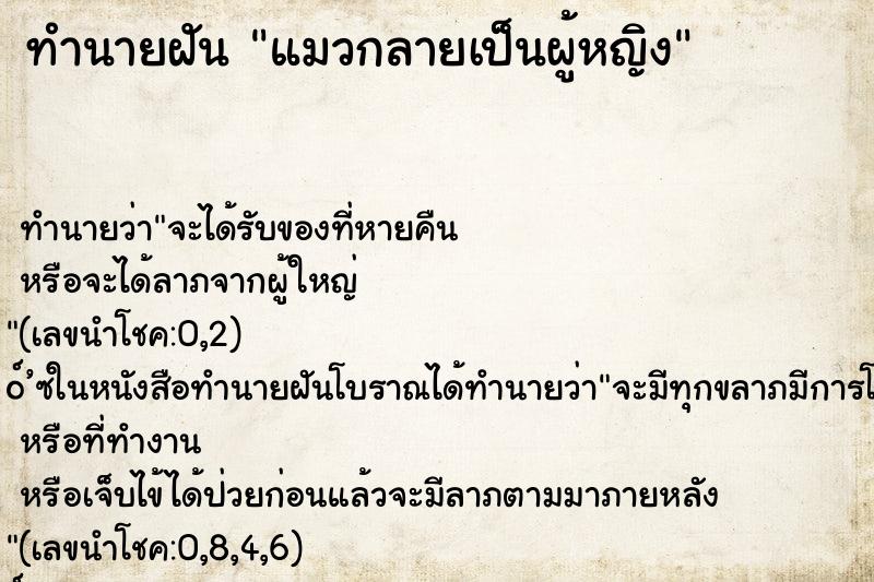 ทำนายฝันทำนายฝันแมวกลายเป็นผู้หญิง