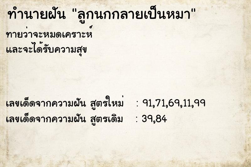 ทำนายฝันลูกนกกลายเป็นหมา ทำนายฝันทำนายฝันลูกนกกลายเป็นหมา