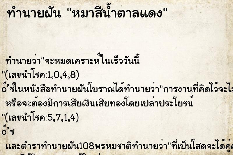 ทำนายฝัน หมาสีน้ำตาลแดง