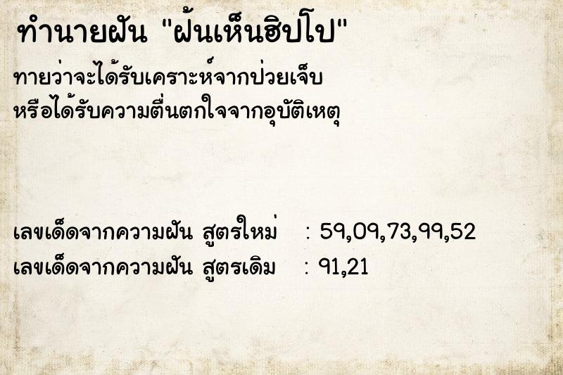 ทำนายฝันทำนายฝันฝ้นเห็นฮิปโป