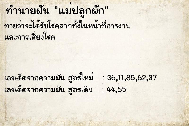 ทำนายฝันแม่ปลูกผัก ทำนายฝันทำนายฝันแม่ปลูกผัก