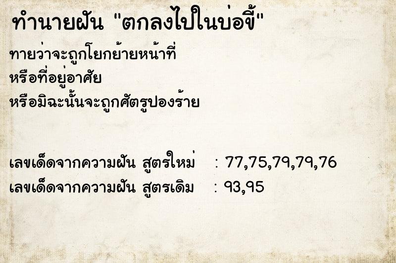 ทำนายฝัน ตกลงไปในบ่อขี้ ทำนายฝัน ตกลงไปในบ่อขี้