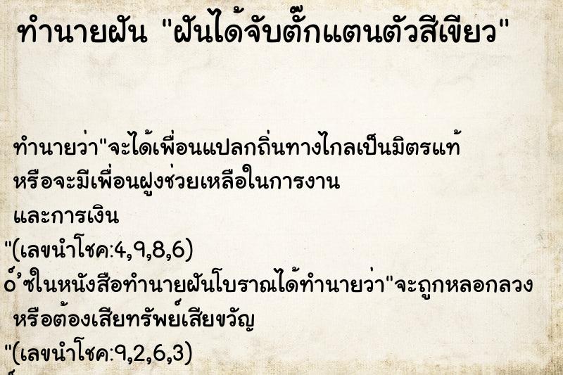 ทำนายฝันทำนายฝันฝันได้จับตั๊กแตนตัวสีเขียว