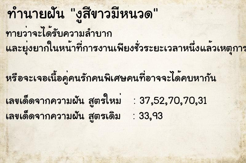 ทำนายฝันงูสีขาวมีหนวด ทำนายฝันทำนายฝันงูสีขาวมีหนวด