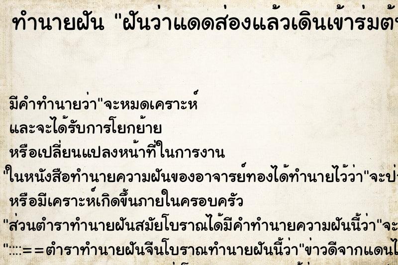 ทำนายฝันทำนายฝันฝันว่าแดดส่องแล้วเดินเข้าร่มต้นไม้