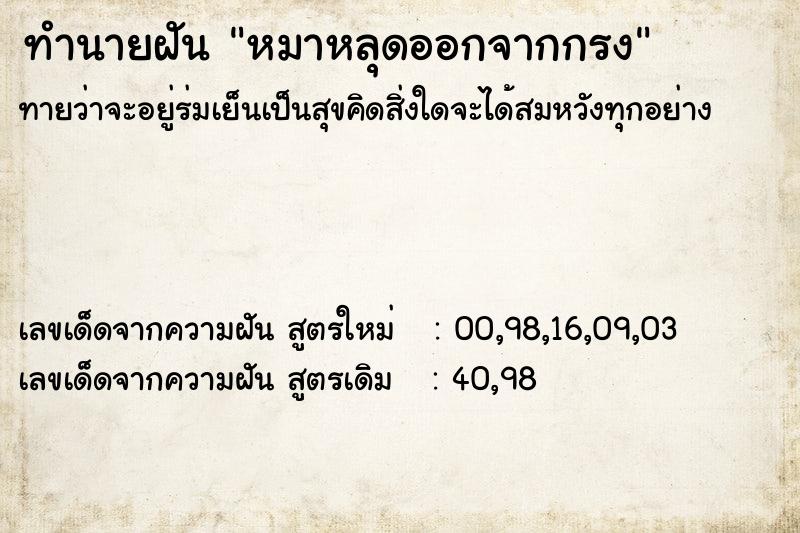 ทำนายฝันทำนายฝันหมาหลุดออกจากกรง