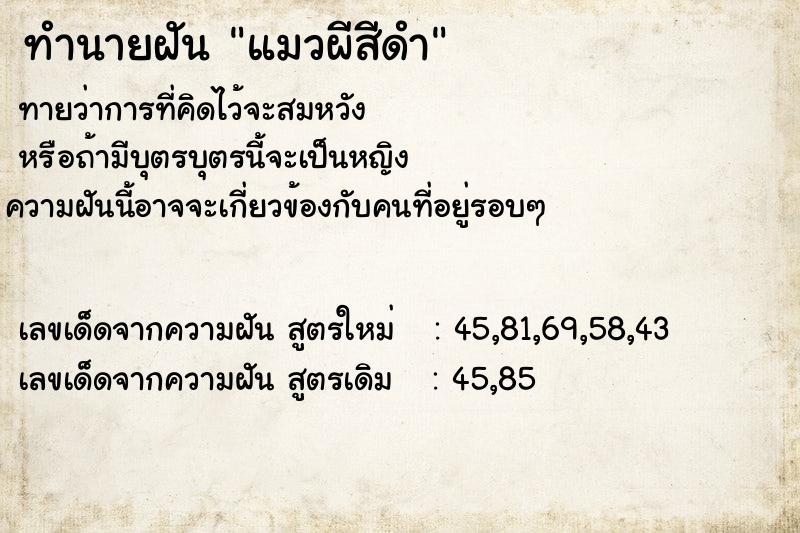 ทำนายฝันทำนายฝันแมวผีสีดำ