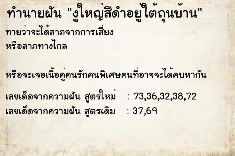 ทำนายฝันทำนายฝันงูใหญ่สีดำอยู่ใต้ถุนบ้าน