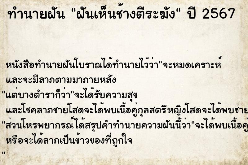 ทำนายฝันฝันเห็นช้างตีระฆัง ทำนายฝันทำนายฝันฝันเห็นช้างตีระฆัง