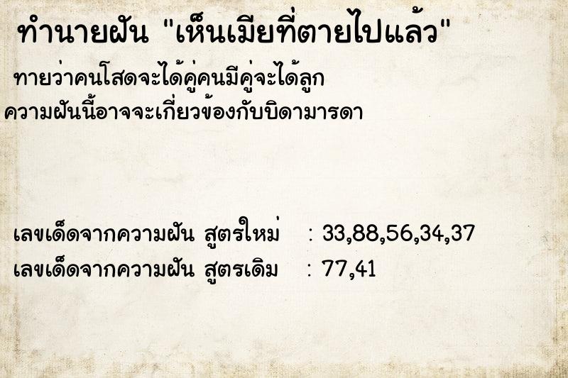 ทำนายฝัน เห็นเมียที่ตายไปแล้ว ทำนายฝัน เห็นเมียที่ตายไปแล้ว