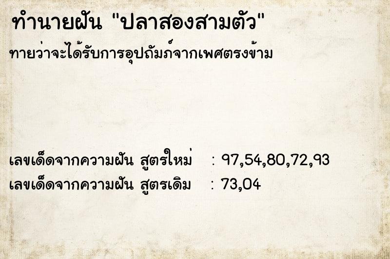 ทำนายฝันปลาสองสามตัว ทำนายฝันทำนายฝันปลาสองสามตัว