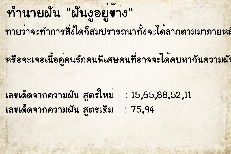 ทำนายฝันทำนายฝันฝันงูอยู่ข้าง