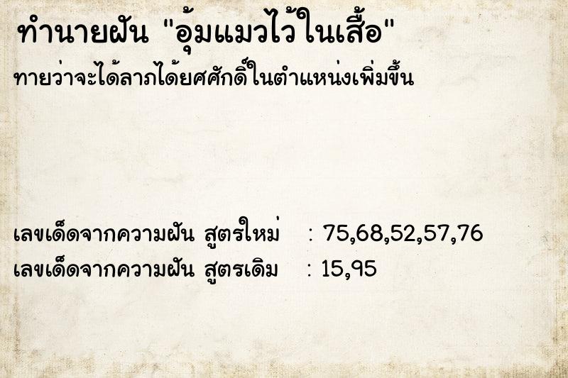 ทำนายฝันอุ้มแมวไว้ในเสื้อ ทำนายฝันทำนายฝันอุ้มแมวไว้ในเสื้อ