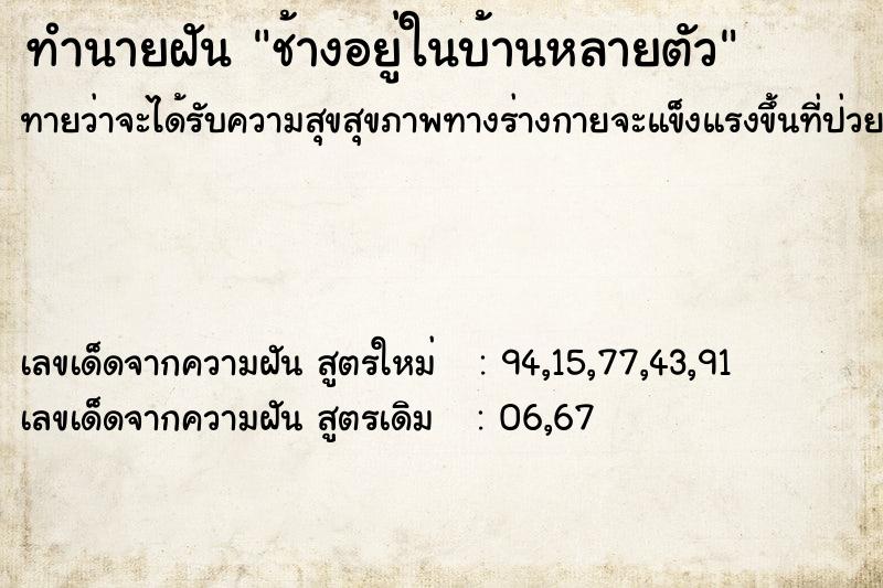 ทำนายฝันช้างอยู่ในบ้านหลายตัว ทำนายฝันทำนายฝันช้างอยู่ในบ้านหลายตัว